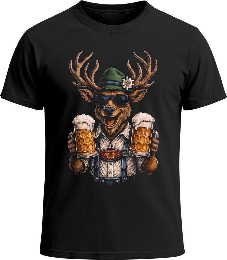 Herren T-Shirt für das Hirsch Maßkrüge Bier Trachtenlook Fun-Shirt Trachtenshirt Bierfest Outfit Statement Spruch Saufen lustig Moonworks