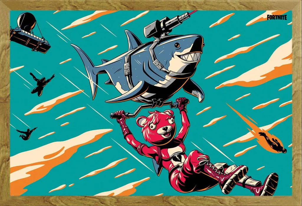 Quadro Fortnite Laser Shark Shinsuke Rovere e Vetro Acrilico