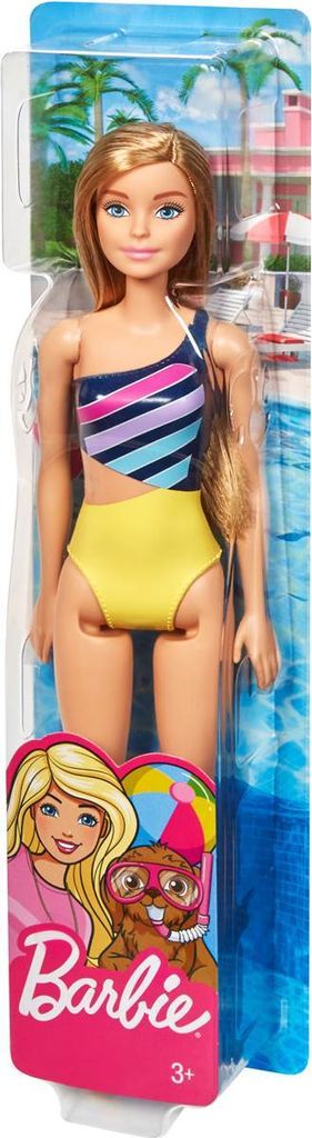Barbie Beach Blonde Puppe mit gelben und blauen Badeanzug