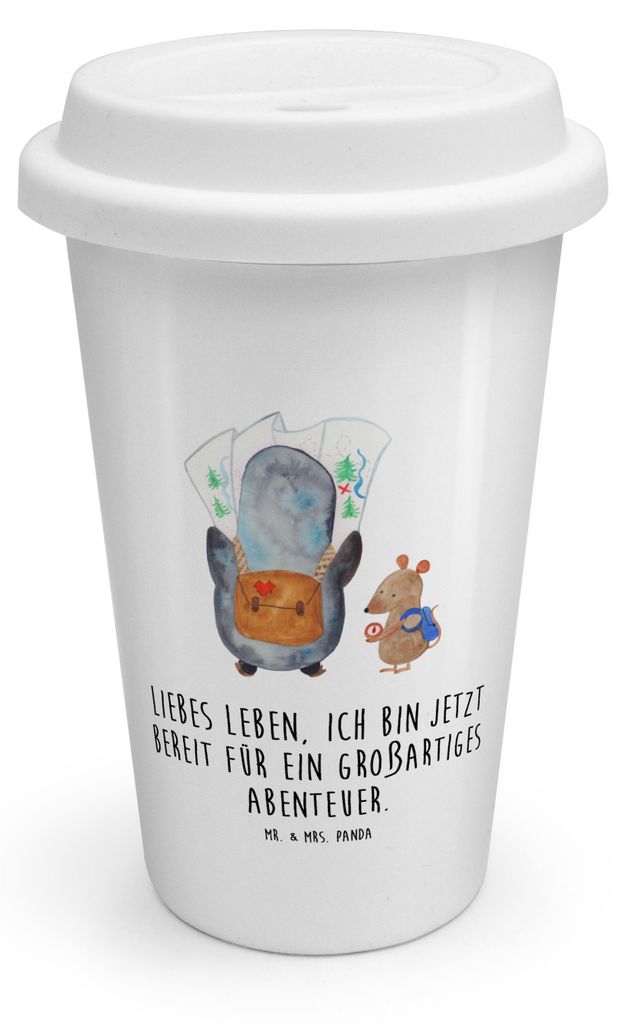 Mr. & Mrs. Panda Thermobecher Pinguin & Maus Wanderer - Weiß - Geschenk, Reisebecher, Roadtrip, Isolierbecher, To Go, Ausflug, ToGo Kaffeebecher, ...