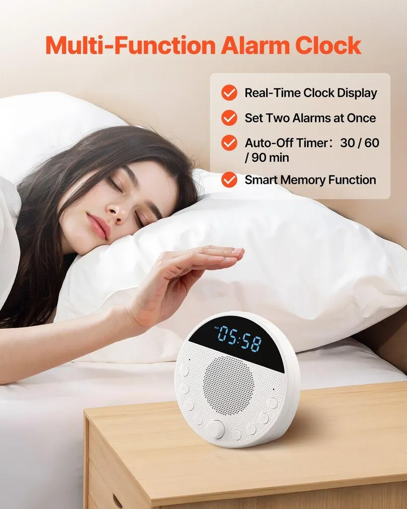 Sound Machine, 18 suoni rilassanti per dormire, luce notturna a 7 colori, macchina del rumore bianco 6 in 1 con doppio allarme, APP, timer di spegnimento automatico e funzione di memoria, per neonati, adulti, casa, ufficio e viaggi - 6