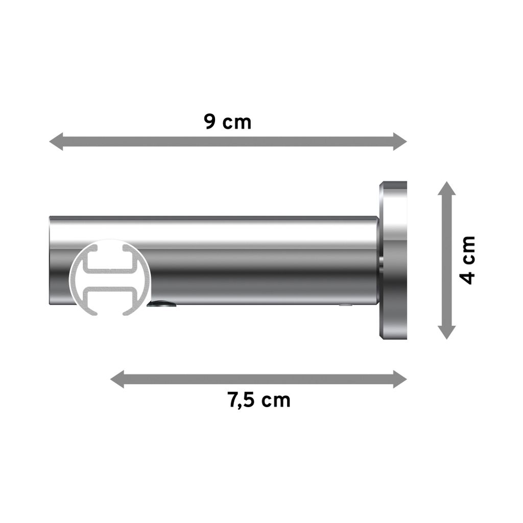 Interdeco Innenlaufstange / Gardinenstange mit Innenlauf Chrom, Typ Platon Savio (Kegel), 20 mm Ø 1-läufig, 400 cm