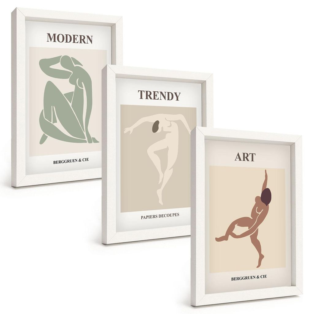 Bilder Set 3-teilig im weißen Rahmen – Wandbilder 3 Stück – gerahmte Poster für Wohnzimmer, Schlafzimmer und Flur – 20x30 cm – Stilvolle...