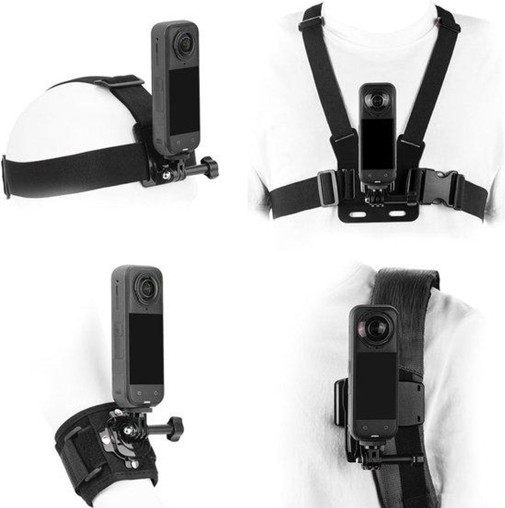 Accessoireset für Insta 360 Kamera - Armband, Kopfband, Rucksackclip, Schlauchband und 360°-Adapter mit Schnellentriegelung für optimale Aufnahm...