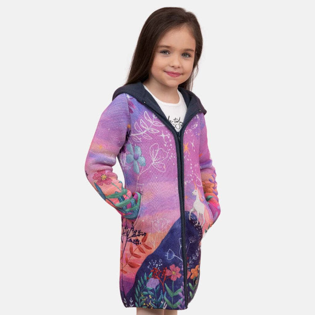 Belmil Unicorn Strickjacke lang Cardigan Knit Pullover Kapuzenpullover mit Reißverschluss Kinder mädchen, Größe: 128