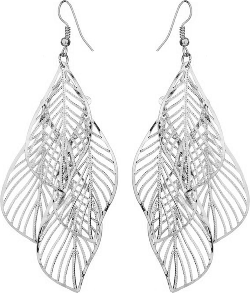 1 paar Dame Baumeln Ohrringe Edelstahl Exquisite Gekräuselten Rand Aushöhlen Blatt Form Hängen Ohrringe Weiblichen Schmuck-Silber