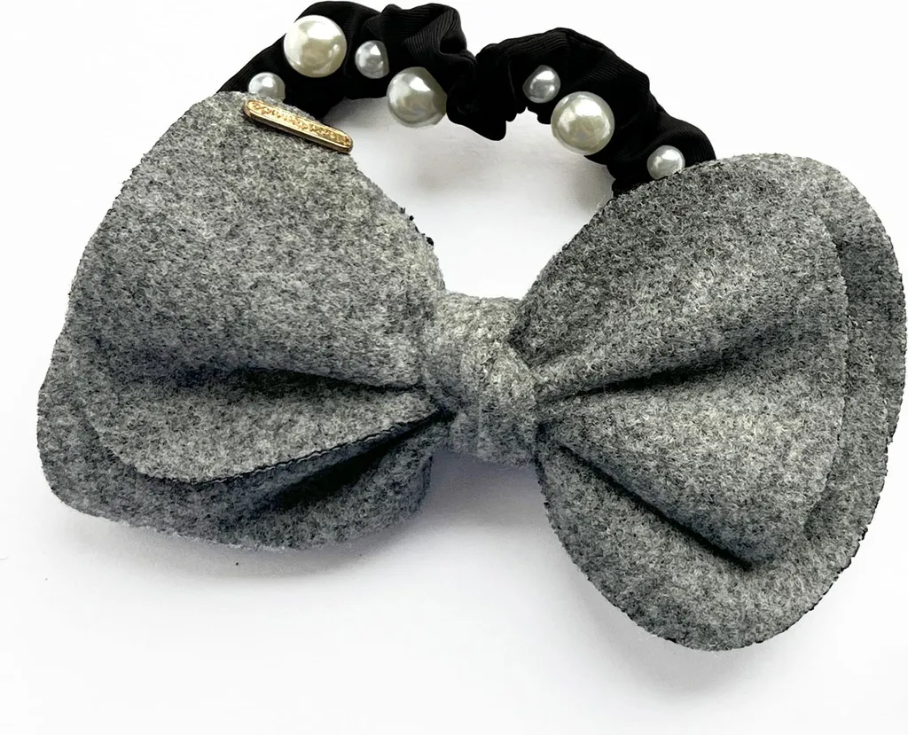 Cravatta per Capelli in Raso Grigio con Fiocco e Perle | Accessorio Bon Ton