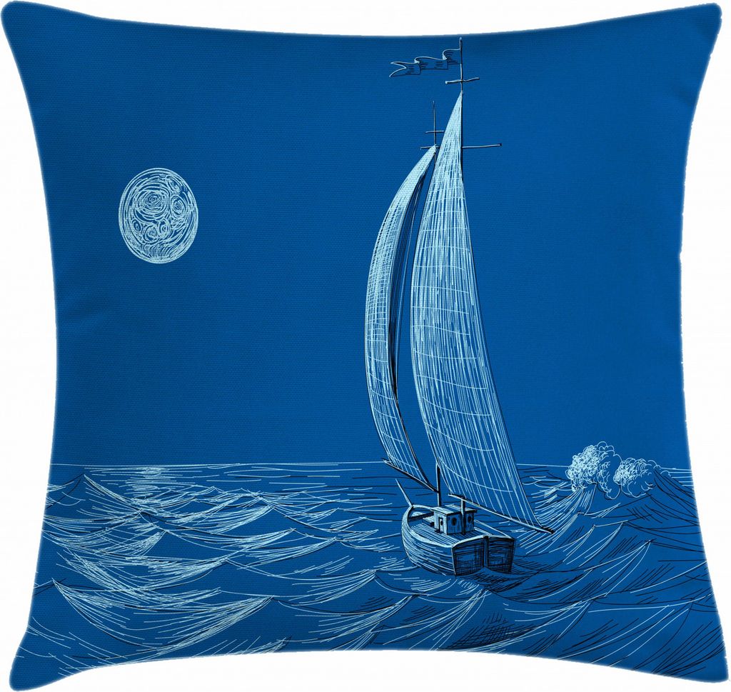 ABAKUHAUS Blau Kissenbezug, Segelboot Schiff, Waschbar mit Reißverschluss Kissenhülle mit Farbfesten Klaren Farben Beidseitiger Druck, 40 x 40 cm...