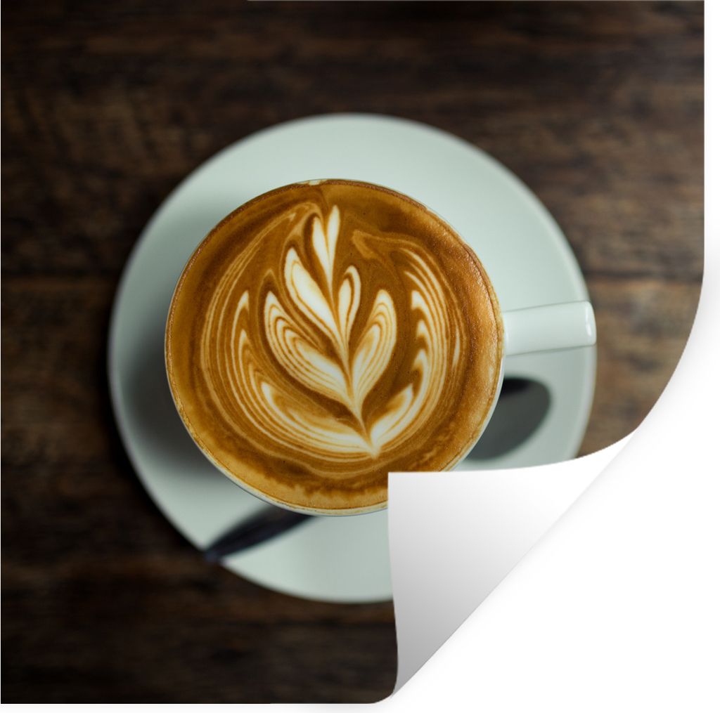 MuchoWow Wandtattoo Wandsticker Wandaufkleber Luftaufnahme einer Blume, die in einer Tasse Cappuccino geformt wurde 100x100 cm Selbstklebend und ...