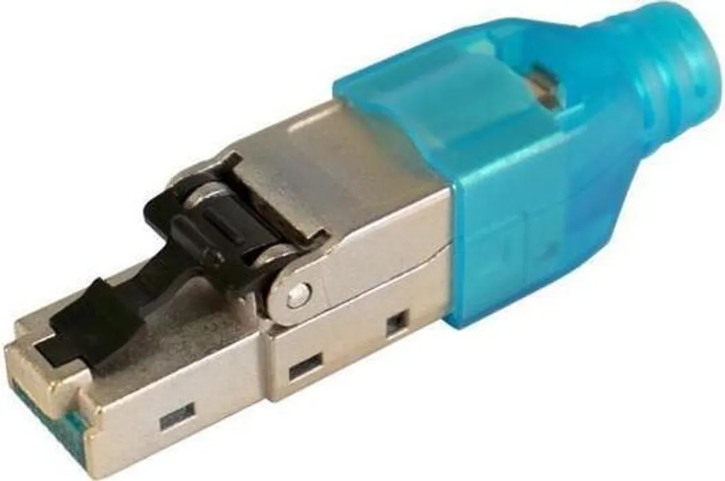 Fiche RJ45 Cat 6A FTP blindée avec gaine bleue montage rapide sans outil