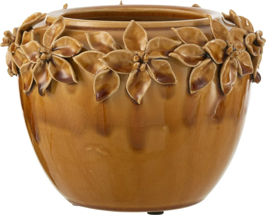 J-Line Cache-pot Fleur Céramique Ocre Large - Design Artisanal Belge