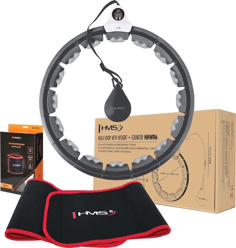Set Hula Hoop Hhw06 Schwarz Mit Gravity Ball Und Theke Hms + Taille Stütze Br163 Rot