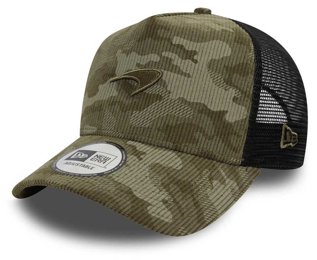 McLaren F1 9FORTY Trucker Cap Camo New Era, Offizieller Fanartikel, Grüne Cap im Camouflage-Look mit McLaren Speed Mark, 100% Polyester