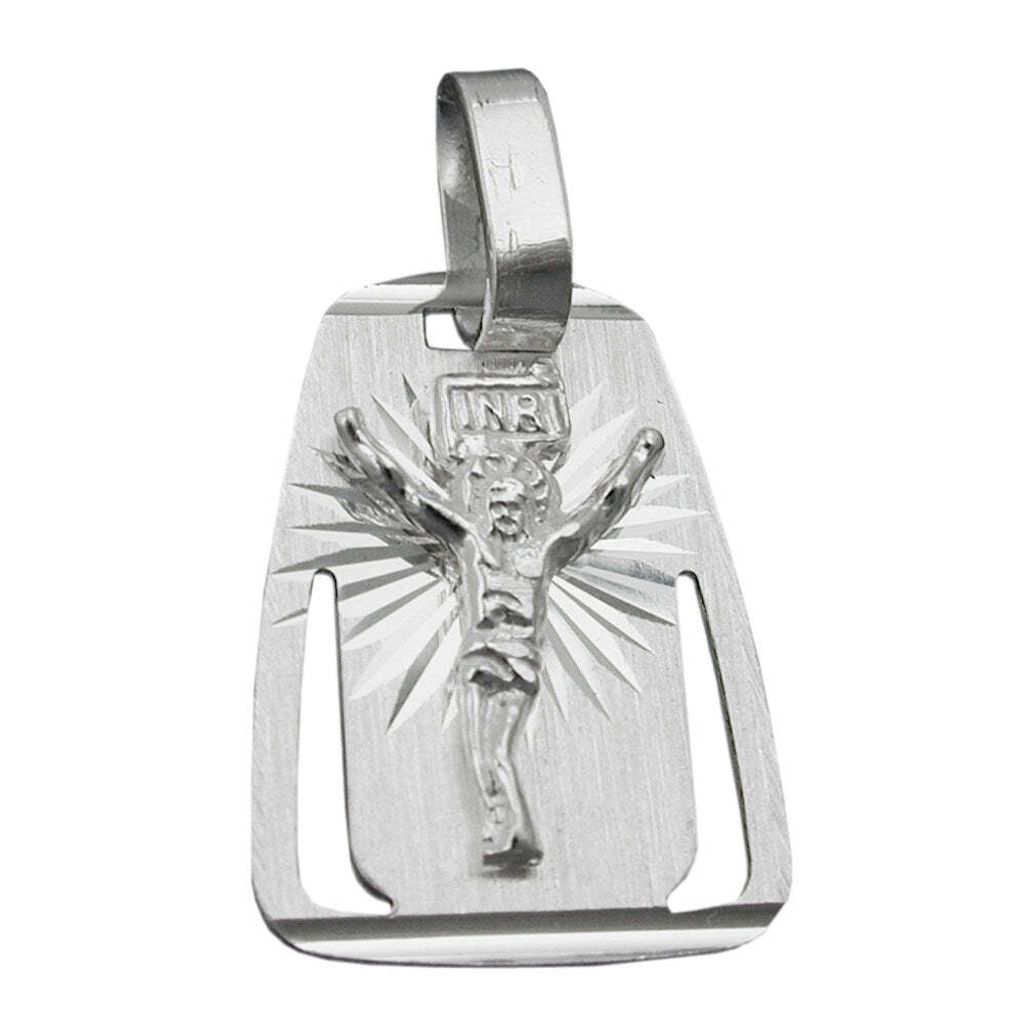 Anhänger 18x13mm Platte mit Jesus matt-glänzend diamantiert Silber 925 silber 18x13mm