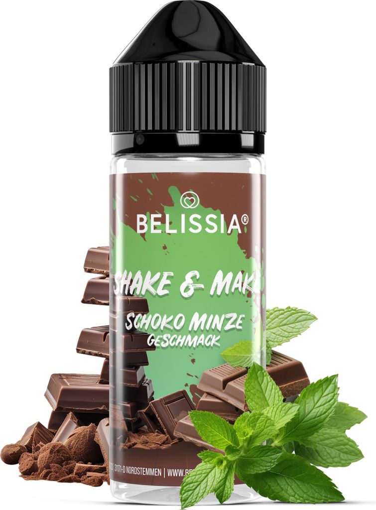 Belissia Shake and Make Schoko-Minze - 10ml hochdosiertes Lebensmittelaroma + 120ml Schüttelflasche - Für Backen, Speisen, Getränke, Shakes & Ra...