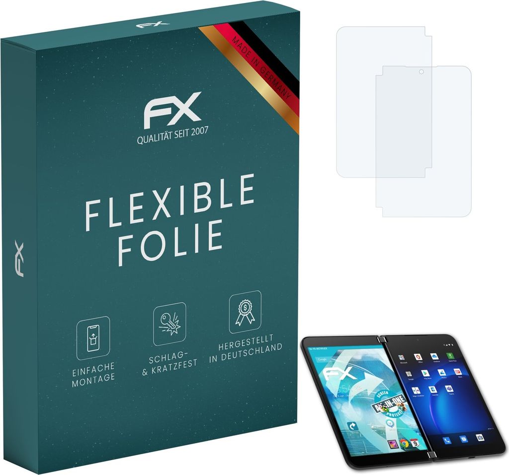 atFoliX FX-ActiFleX 3x Schutzfolie kompatibel mit Microsoft Surface Duo 2 Folie