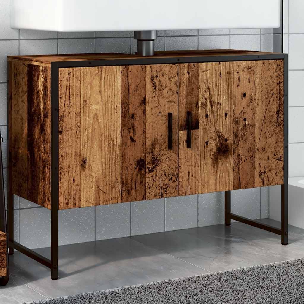 "2026 Promotion" Waschbeckenunterschrank - Badregal - Altholz-Optik 80x33x60 cm Holzwerkstoff - Badezimmer CC31852