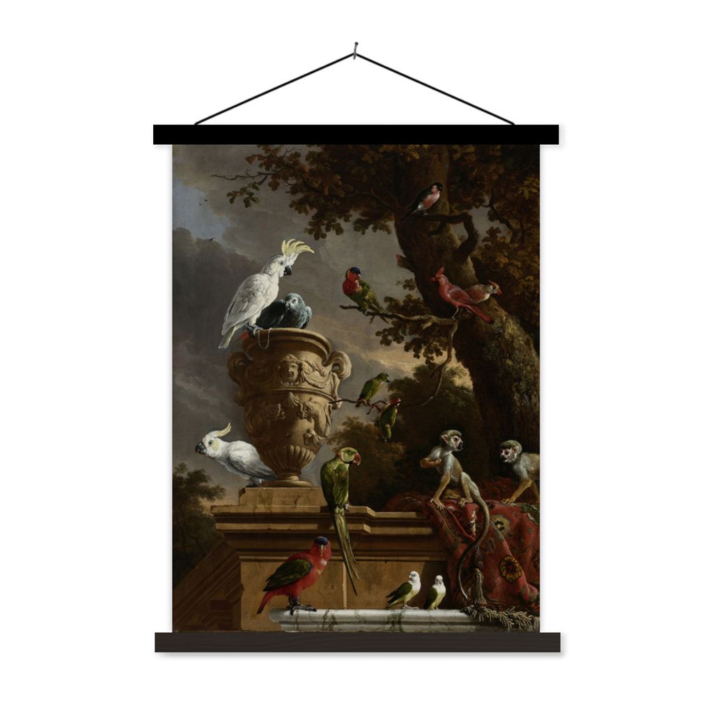 MuchoWow Textilposter Die Menagerie - Gemälde von Melchior d'Hondecoeter 60x80 cm mit schwarzem Rahmen - Plakathalter