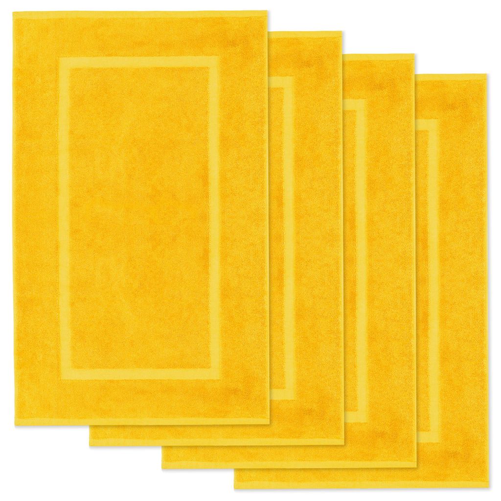 Lavea 4er Set Badematte 50x80 cm, Badvorleger rutschfest, 100% Baumwolle Frottier, 800 g/m_ saugstark, waschbar 60°C, Serie Elena, Rapsgelb