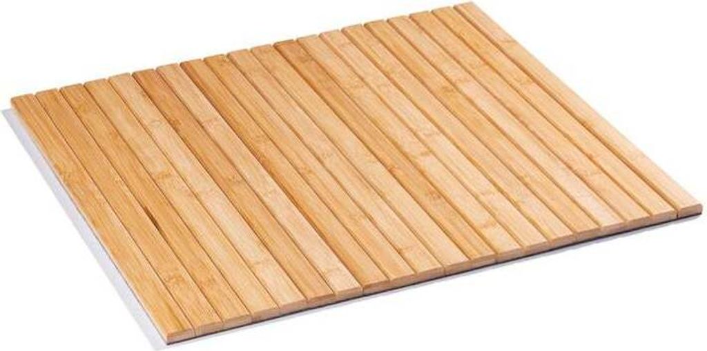 A light brown bamboo drying mat with a white border, lying on a white background.