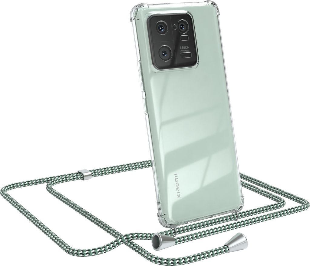 EAZY CASE Handykette kompatibel mit Xiaomi 13 Pro, Handyhülle mit Umhängeband, Handykordel, Schutzhülle Clear, Band in Grün