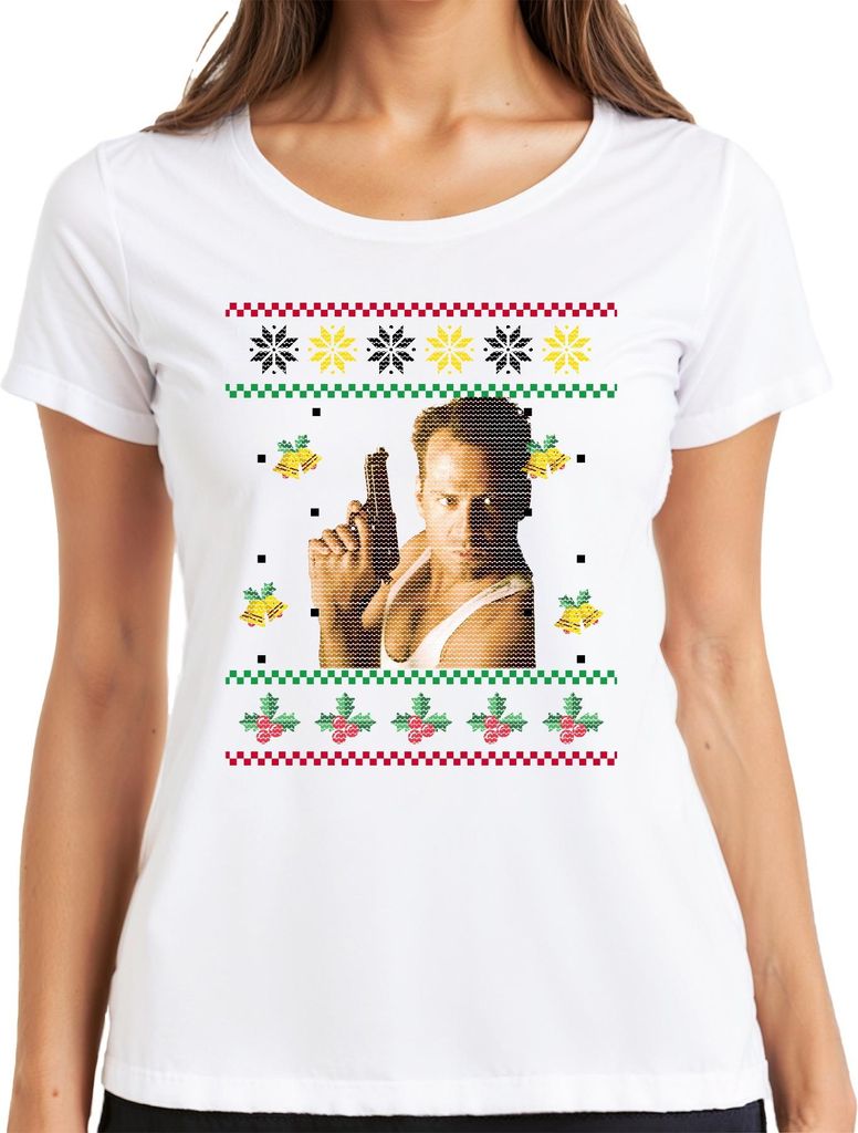 Stirb Langsam - Ugly Christmas Sweater Weihnachten Weihnachtsgeschenk Damen T-Shirt, Weiß, 3XL