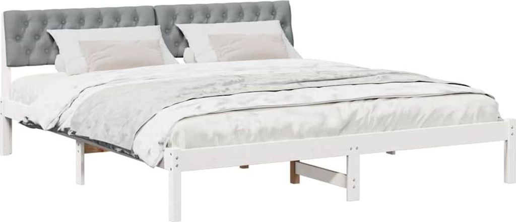 Stabli Bettgestell Weiß und Hellgrau 180 x 200cm Massivholz Kiefer - DE709704 - Klassische BettenJugendbett Tagesbett