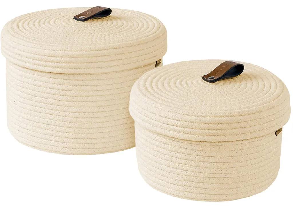 Panier de Rangement avec Couvercle en Blanc pour Salle de Bains x2