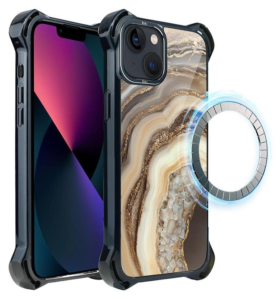 Schutzhülle für das iPhone 13, MagSafe-kompatibel, verstärkte Ecken, schwarz, Zierstein, Achat