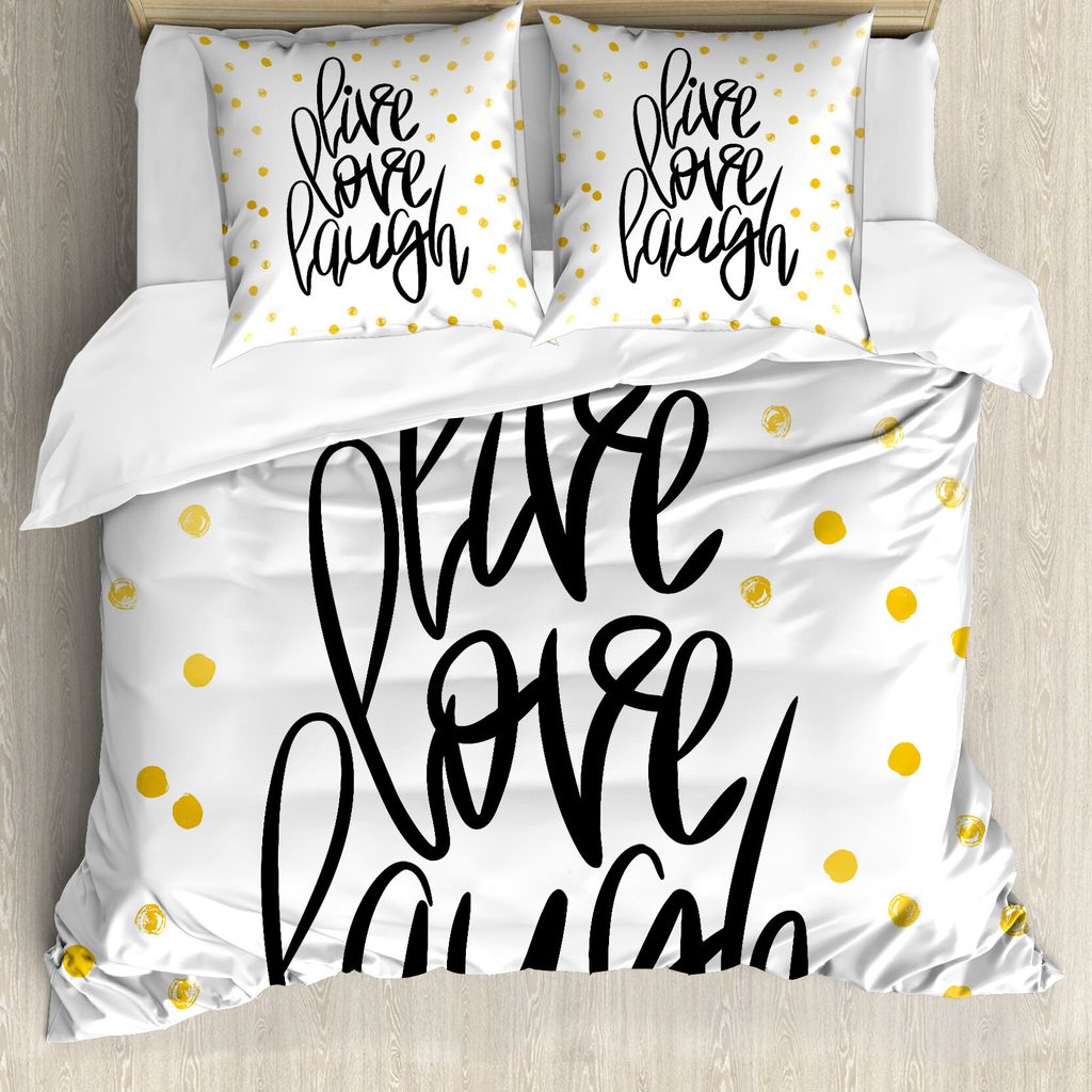 ABAKUHAUS Lebe Lache Liebe Bettbezug, Phrase Dots, Milbensicher Allergiker geeignet mit Kissenbezügen, 155 cm x 220 cm - 80 x 80 cm, Schwarz, Wei...