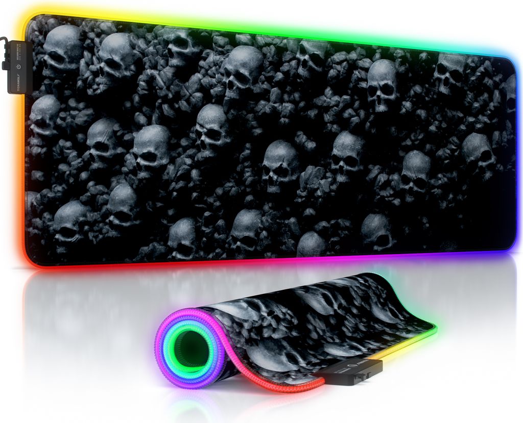 Titanwolf RGB Gaming Mauspad, Mousepad XL 800 x 300mm verbessert Präzision & Geschwindigkeit, Skulls