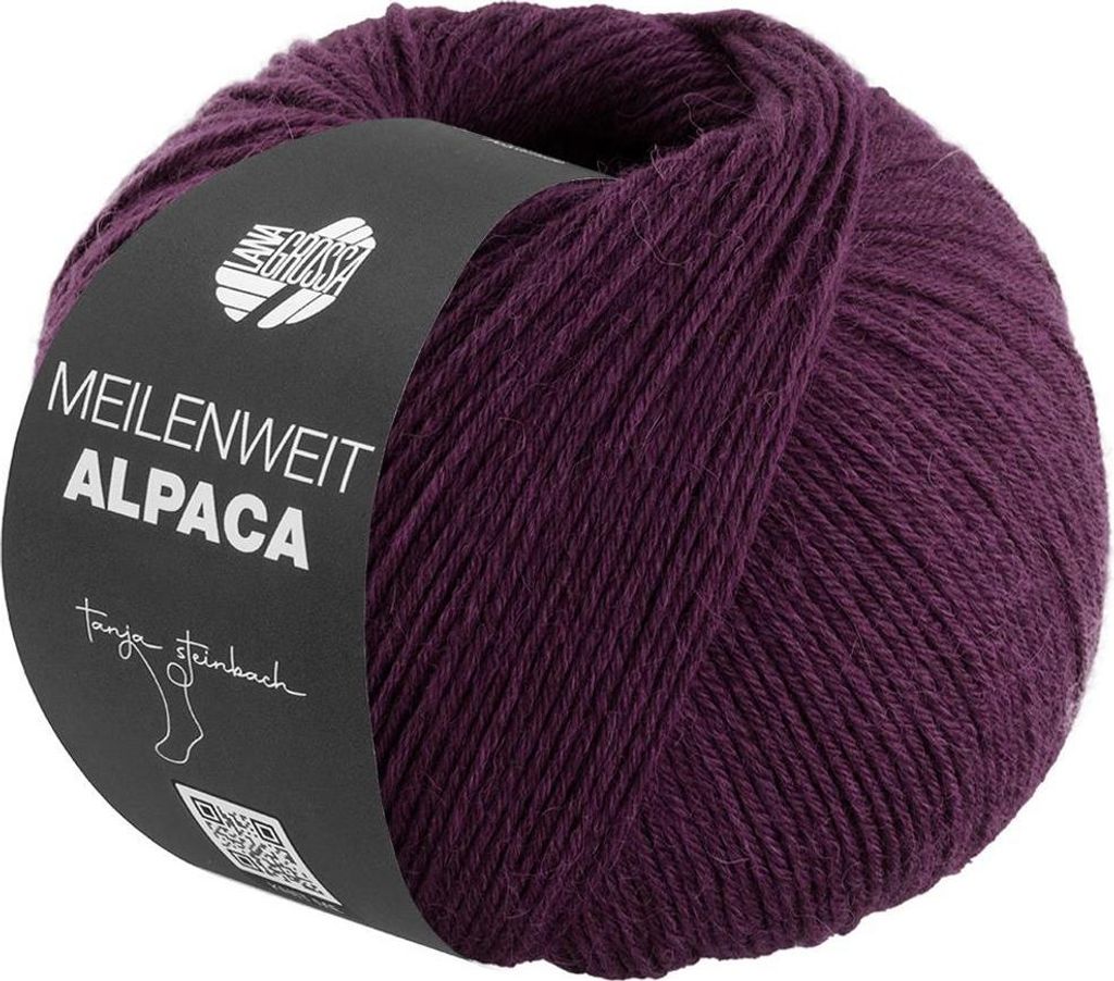 Lana Grossa MEILENWEIT 150 g ALPACA UNI strapazierfähige und warme 6-fach Sockenwolle 390 m Farbe 1007 - Dunkelbordeaux