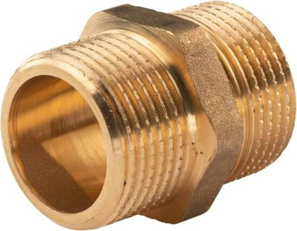 Messing Gewinde-Fitting Doppelnippel mit Langgewinde 1'AG - 1'AG (DN 25), schwere Ausführung