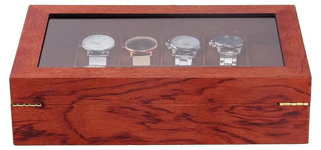 Coffret montres 12 compartiments avec vitrine élégante coloris marron