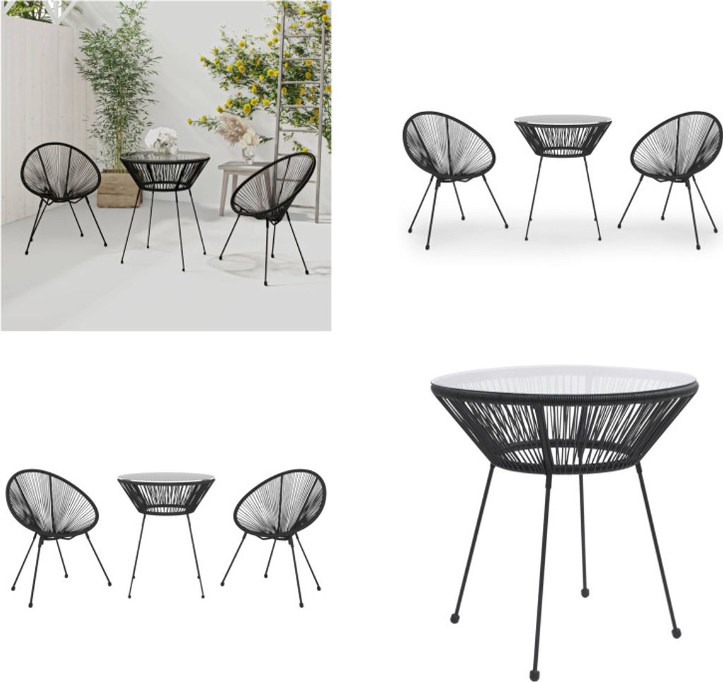 vidaXL 3 tlg. Garten Essgruppe PVC Rattan Schwarz - Essgruppe - Essgruppen - Esstisch Und Stühle - Essstühle Und Tisch