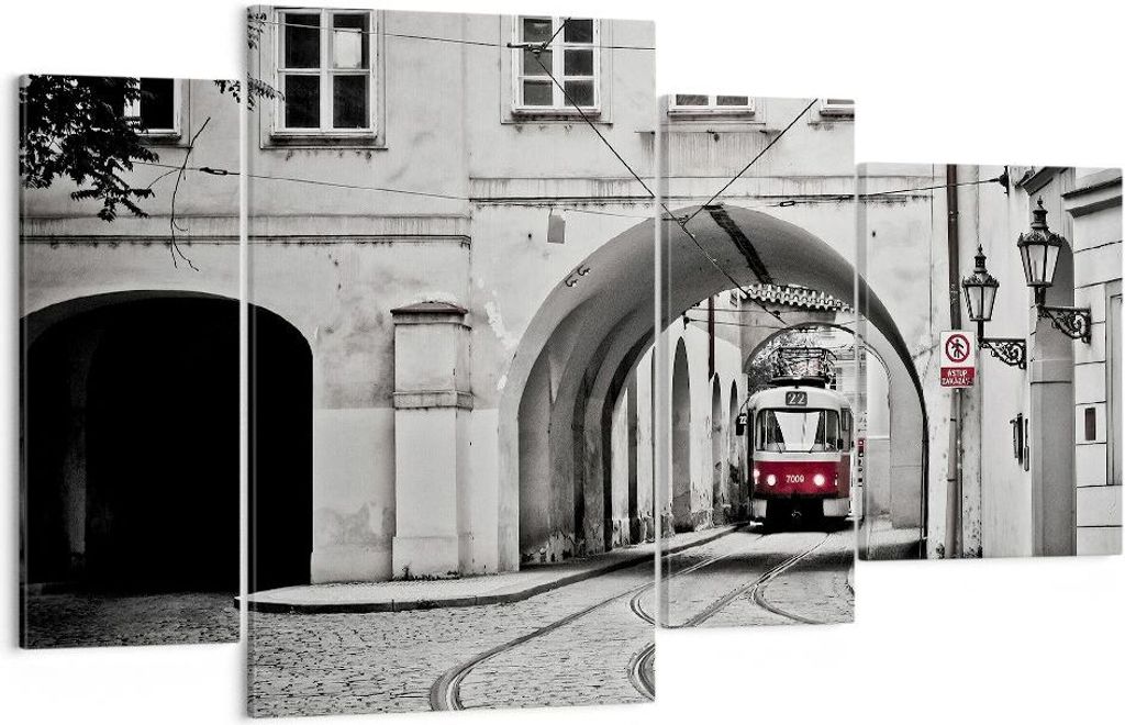 Bild auf Leinwand - Leinwandbild - 4 Teile - Tschechisch Straßenbahn Prag - 120x70cm - Wand Bild - Wanddeko - Wandbilder - Leinwanddruck - Bilder ...
