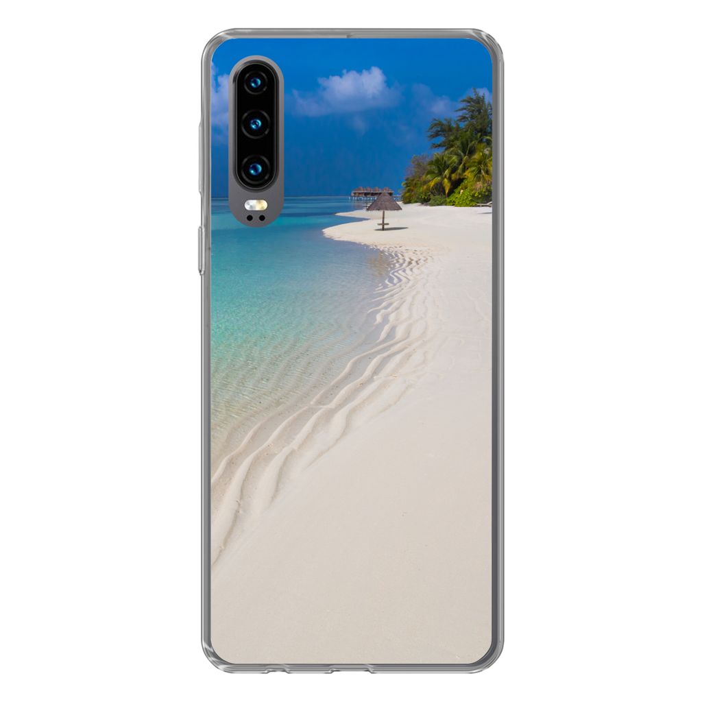 MuchoWow Handyhülle Schutzhülle Hülle für Huawei P30 Meer - Strand - Sommer Silikon Softcase Handy Hülle - Kartenbesitzer