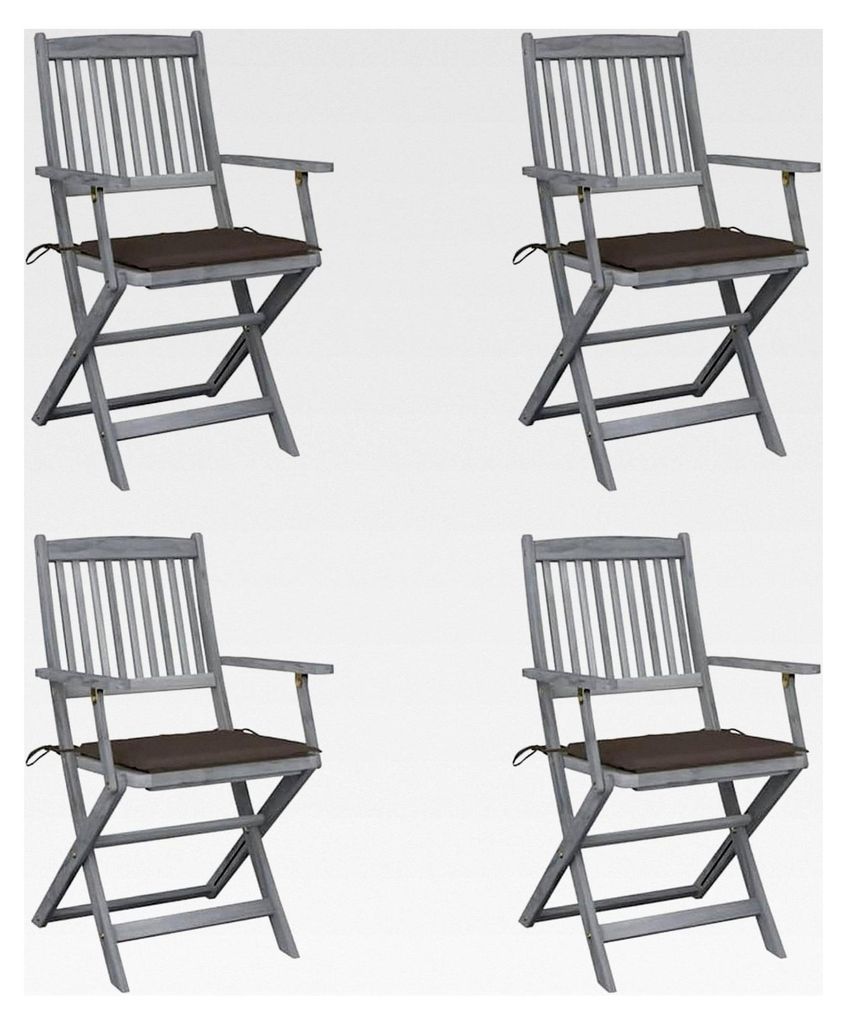 Klappbare Gartenstühle 4 Stück mit Sitzkissen aus massivem Akazienholz für Balkon und Garten