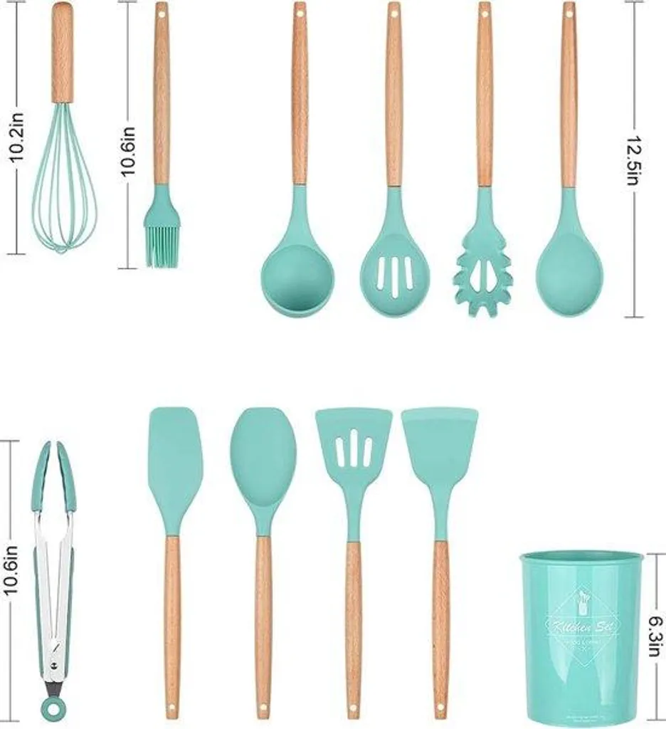 Batterie de cuisine en silicone non toxique 12 pièces avec manche bois