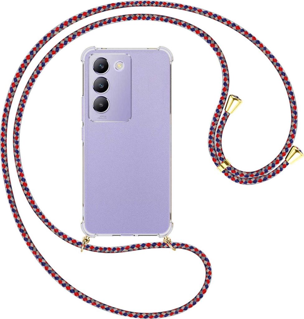 Handykette Backcover-Schutzhülle mit Band (Metall goldfarben) für vivo Y200e 5G / V30 Lite 4G / T3 5G - silber/blau/rot