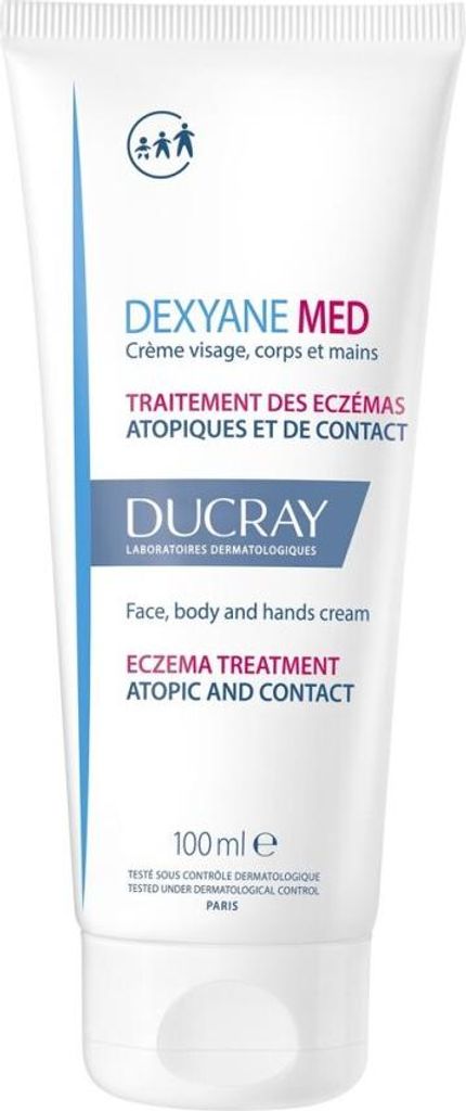A white tube of Ducray Dexyane Med cream against a white background.