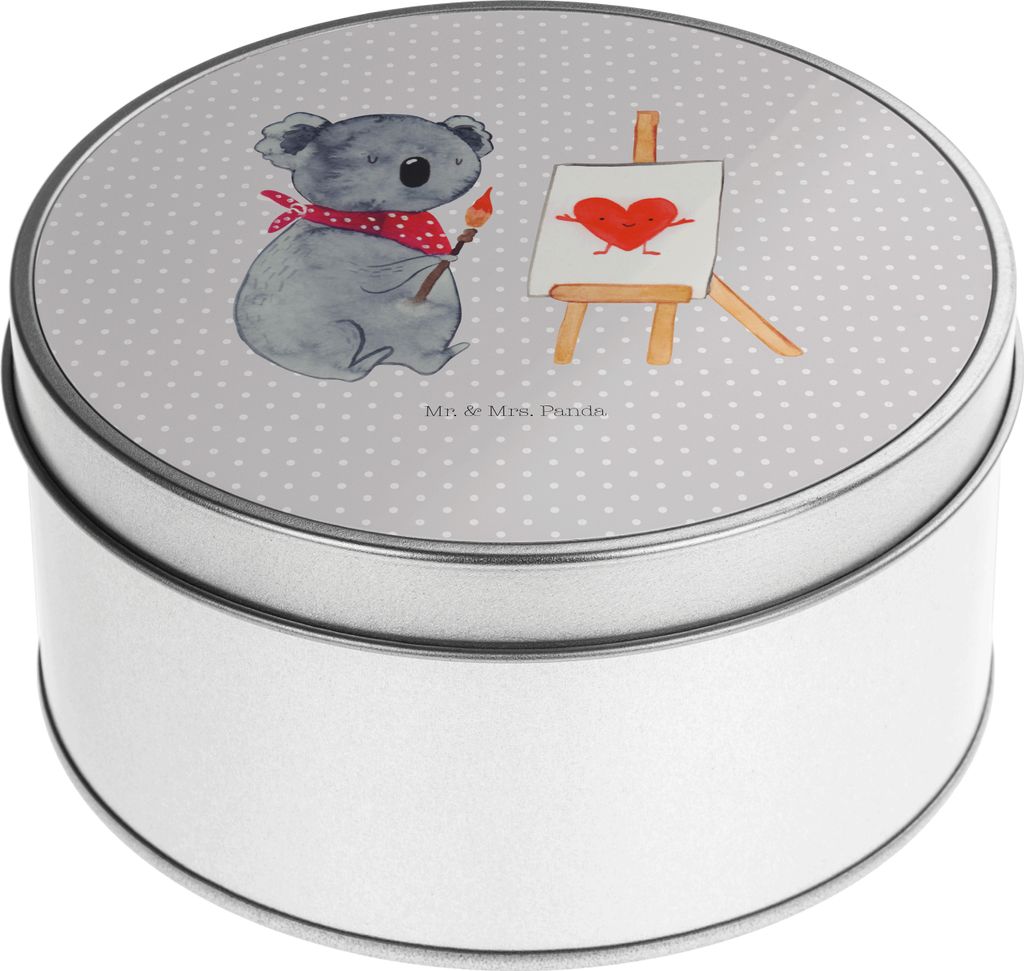 Mr. & Mrs. Panda zuckerdose Koala Künstler - Grau Pastell - Geschenk, keksdosen, Liebe, Vorratsdose, Gefühle, runde, Metallbox, Dose, Zeichnen, K...