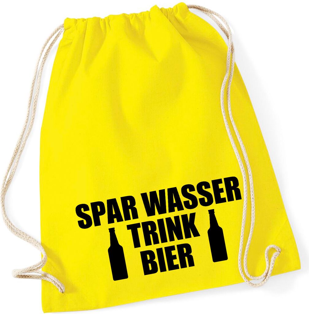 Huuraa Turnbeutel Spar Wasser Trink Bier Bierflasche 12 Liter Yellow Baumwolle Rucksack Geschenkidee