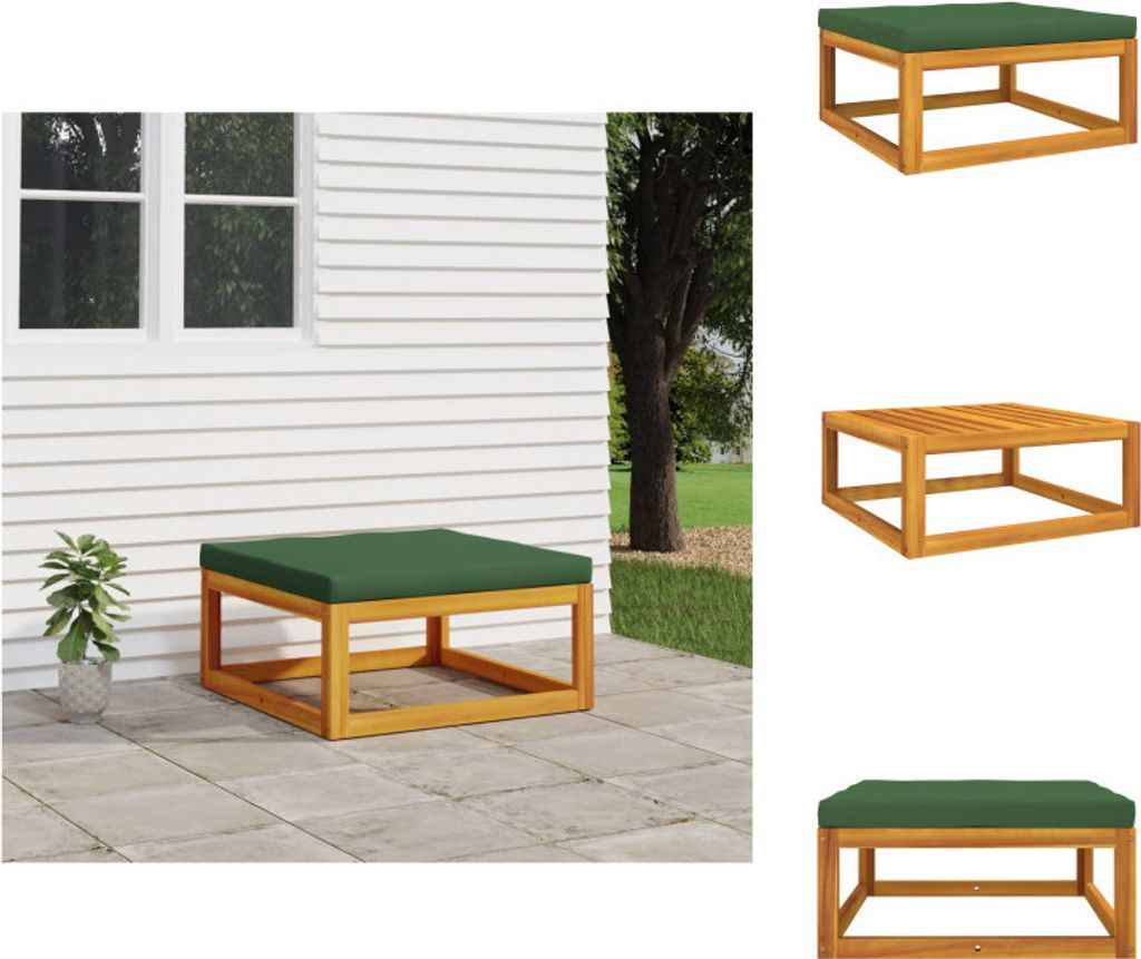 vidaXL Gartenhocker mit Grünem Kissen Massivholz Akazie - Gartensofaelemente