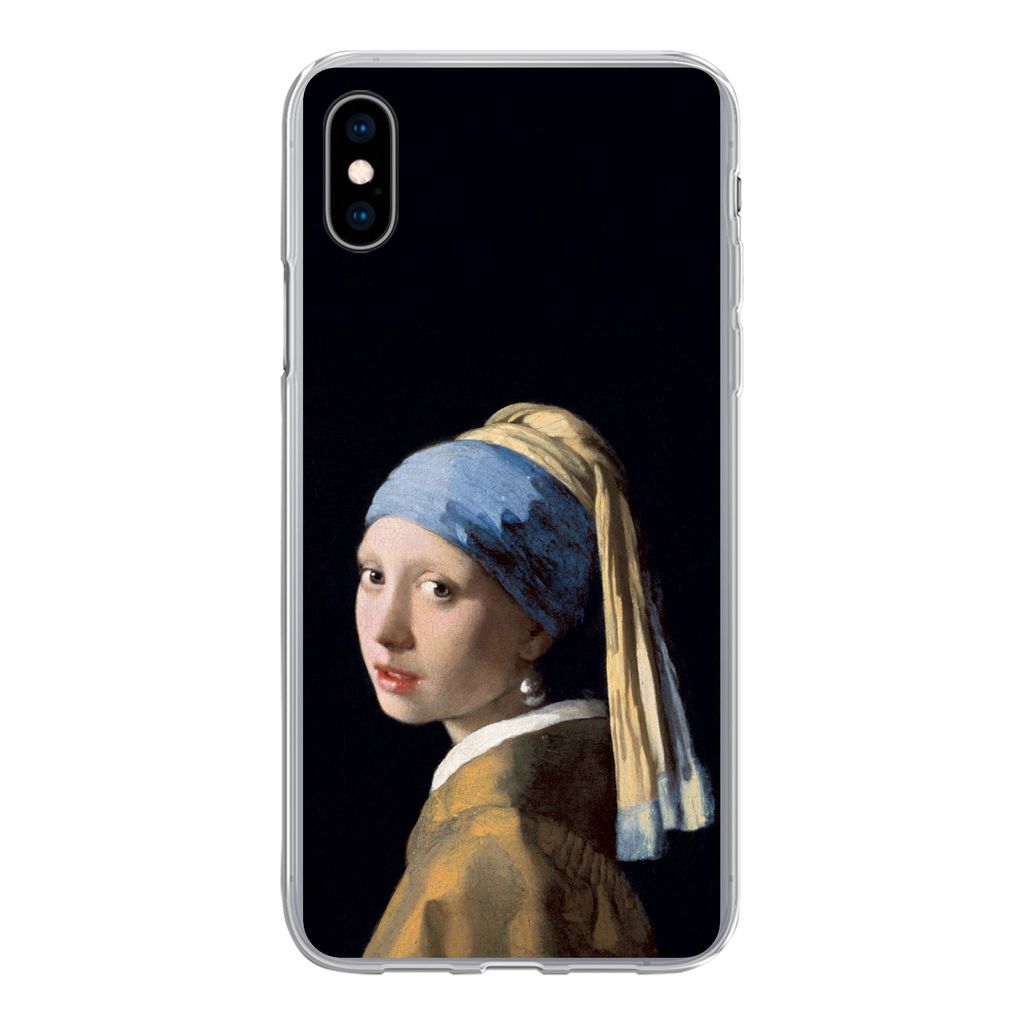 MuchoWow Handyhülle Schutzhülle Hülle für iPhone Xs Mädchen mit Perlenohrring - Vermeer - Kunst Silikon Softcase Handy Hülle - Handytasche