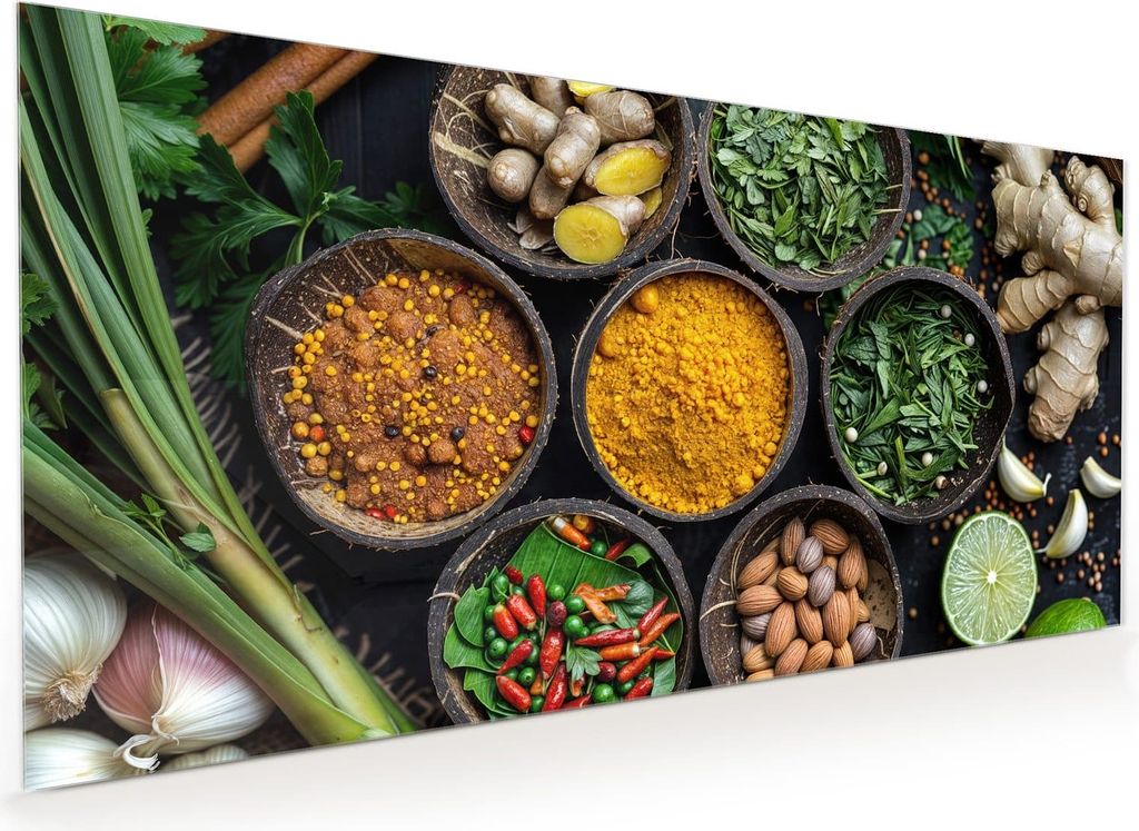 Küchenrückwand Spritzschutz Glas mit Motiv Gewürz Variationen 40 x 40 cm