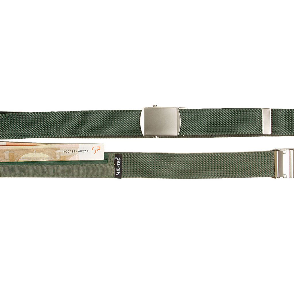 Olivfarbener Geldgürtel mit Reißverschluss-Geldfach, 3 cm breit, bis 110 cm lang