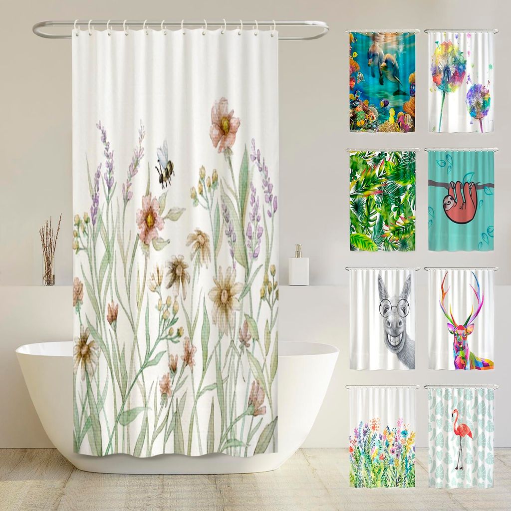 Duschvorhang mit Vintage-Blumenmuster, schimmelresistent, 180 x 200 cm – Standard 100 – Beschwerter Saum, blickdicht, wasserdicht, waschbar, 12...