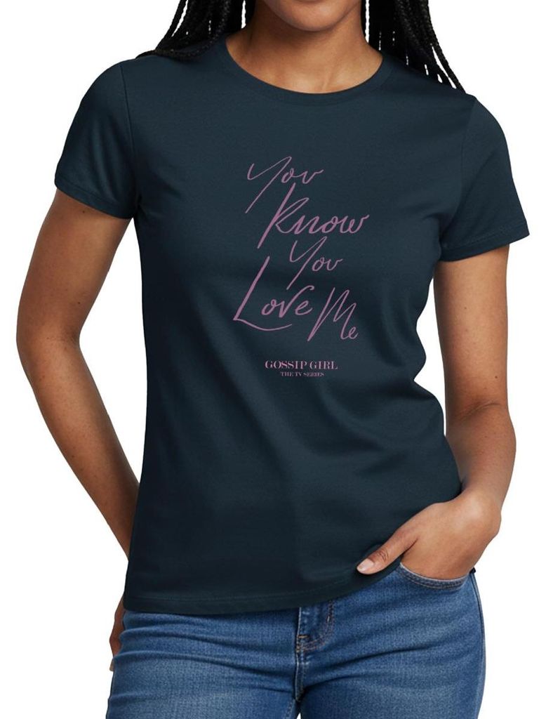 Spreadshirt Gossip Girl You Know You Love Me Zitat Frauen T-Shirt, S, Navy