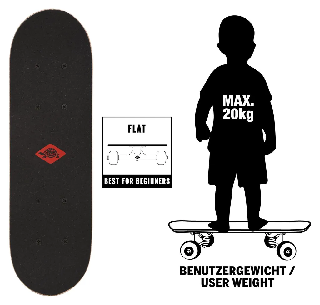 Skateboard Compact 43cm Schildkröt - Surface Antidérapante et Stable - 13